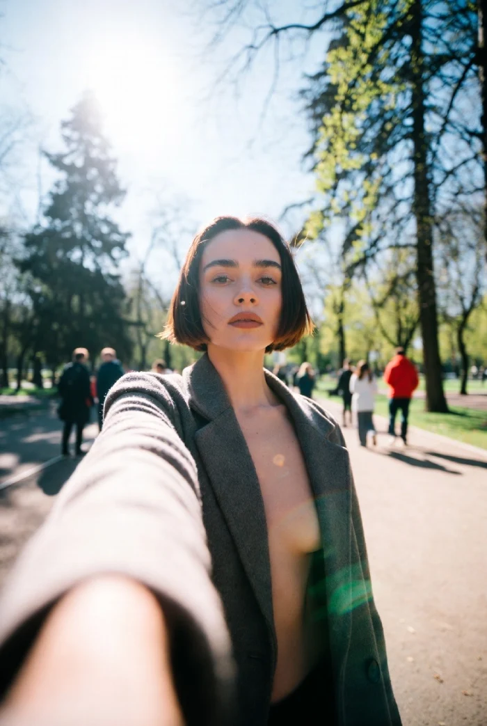 Elle exhib sa poitrine dans un parc