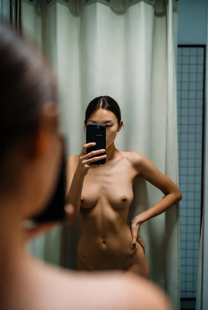 Elle se prend nue en selfie dans sa salle de bain