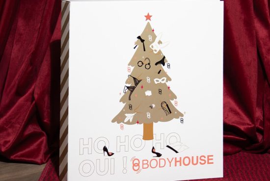 Coffret du calendrier de l'avent coquin Body House 2026, sapin stylisé sur fond de velours rouge