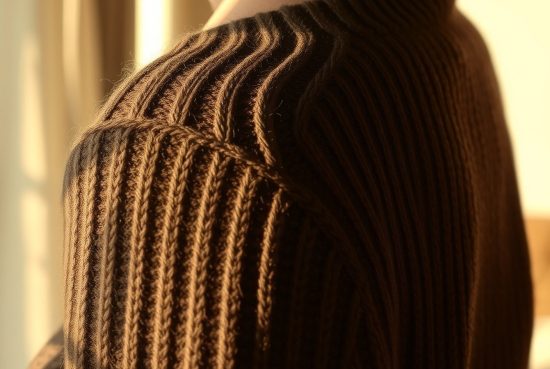 hero-6 Gros plan : femme en pull maille fine marron, soutien-gorge nude visible à l'encolure.